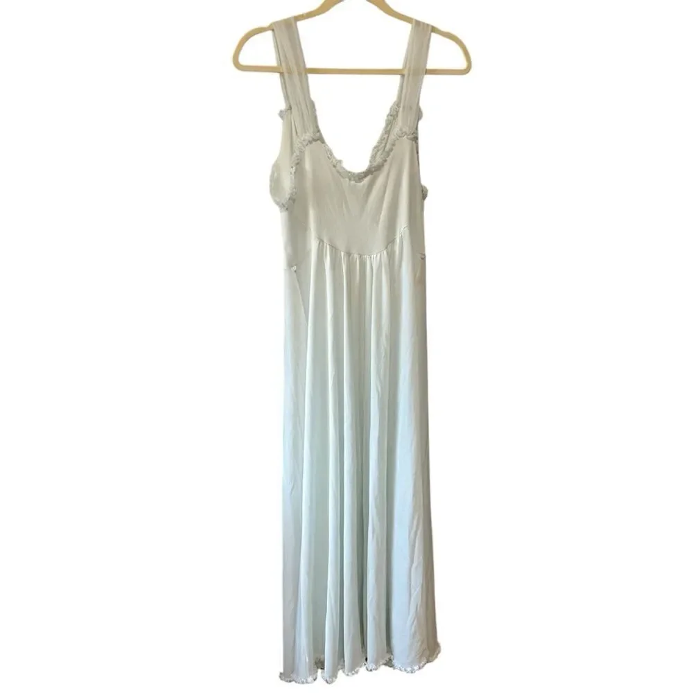 Gotham Vintage Light Blue Frill Ruffle Trim Lace Maxi Nightgown Slip Satin Dress - Picture 5 of 8